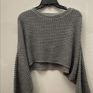 Boohoo Cropped Charcoal Waffle Knit Sweater